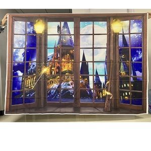 Magic Castle School Backdrop for Photography Window Night Full Moon